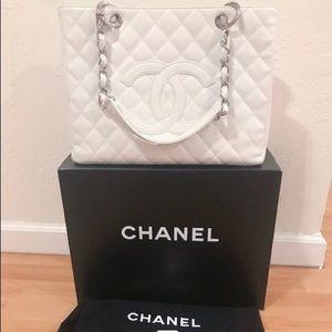 Chanel Grand Shopping Totes caviar white full set